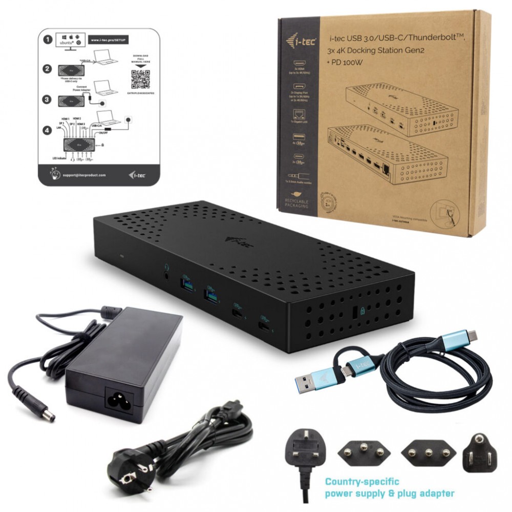 Usb šakotuvas i-tec catriple4kdockpd2
