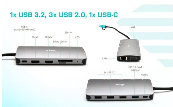 I-tec usb-c metal nano dock 3xdisplay+pd
