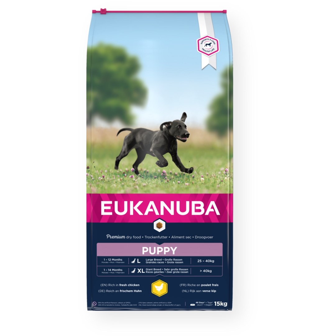 Eukanuba sausas pašaras didelių veislių šuniukams iki 12 mėn., su šviežia vištiena, 15 kg