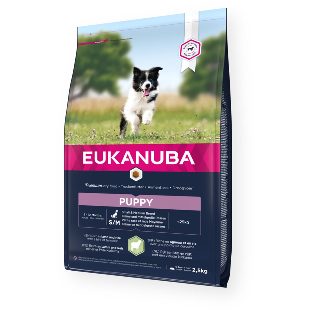 Eukanuba puppy mažų ir vidutinių veislių šunims su ėriena ir ryžiais, 2,5 kg