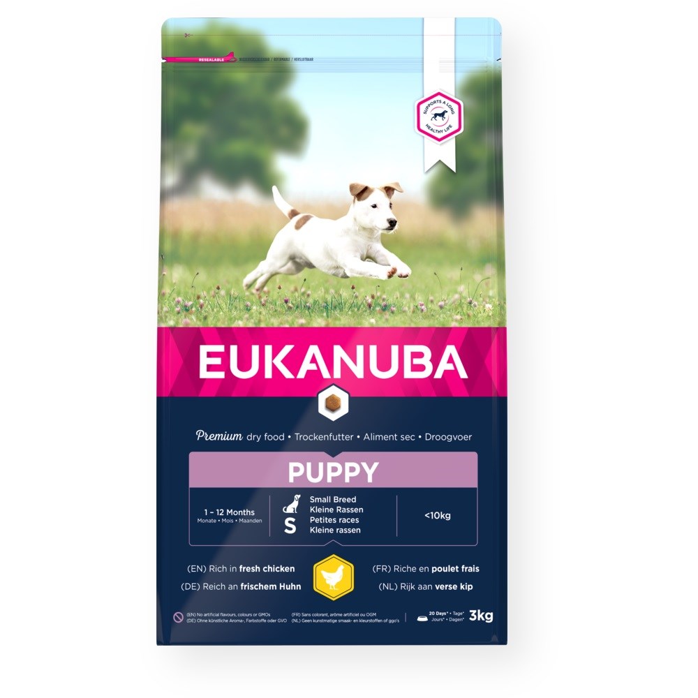 Eukanuba puppy mažų veislių šuniukų iki 12 mėn, pašaras su šviežia vištiena 3 kg