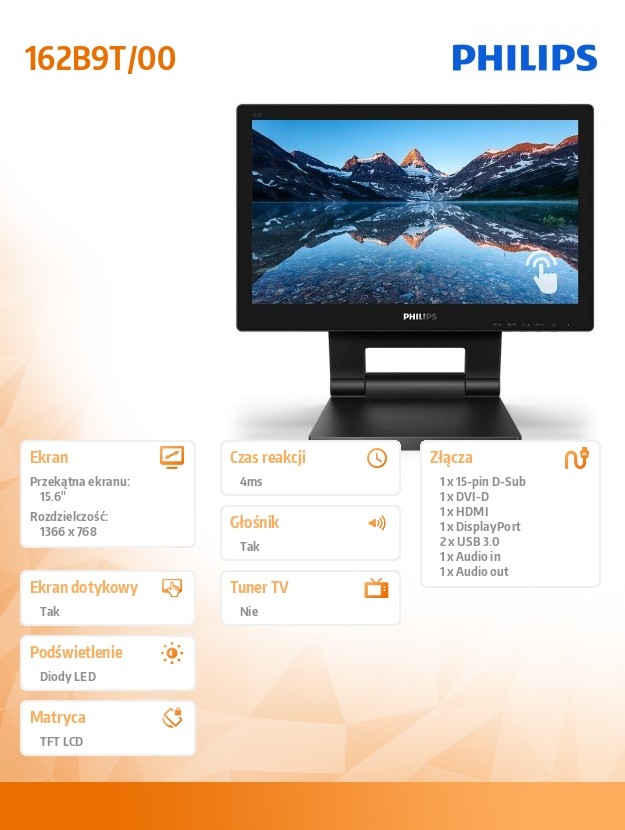Monitorius philips 162b9t, 15.6