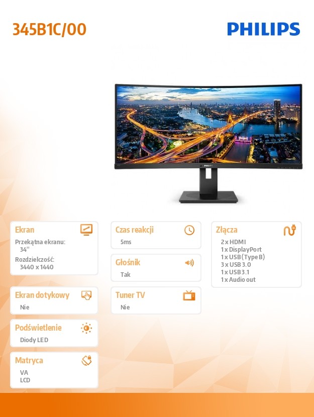 Monitorius philips 345b1c/00, 34
