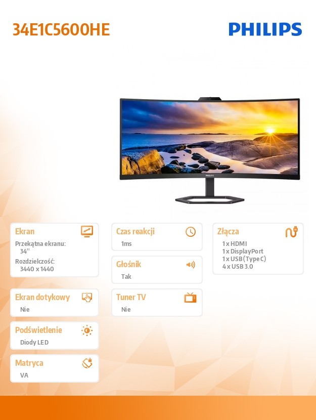 Monitorius philips 34e1c5600he/00, 34