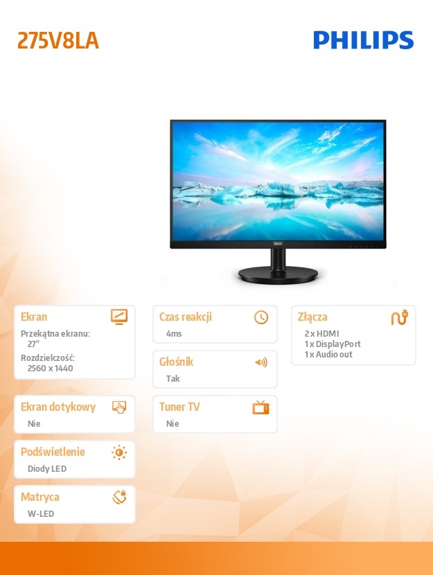 Philips 27 colių va monitorius su hdmi ir integruotais garsiakalbiais