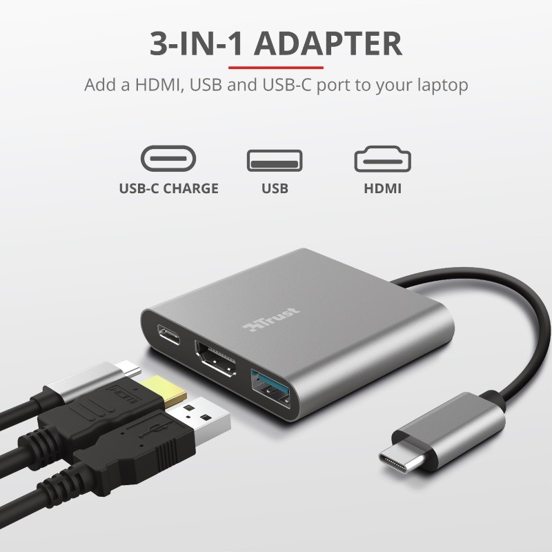 Adapteris trust dalyx 3-in-1 usb-c/usb-a/hdmi, 10 cm