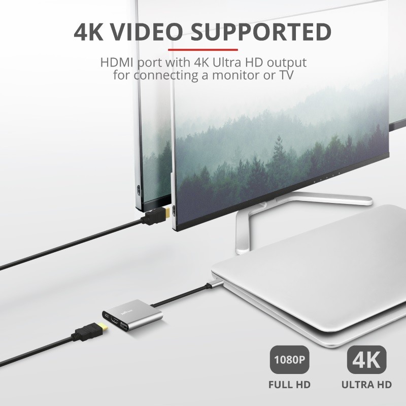 Adapteris trust dalyx 3-in-1 usb-c/usb-a/hdmi, 10 cm