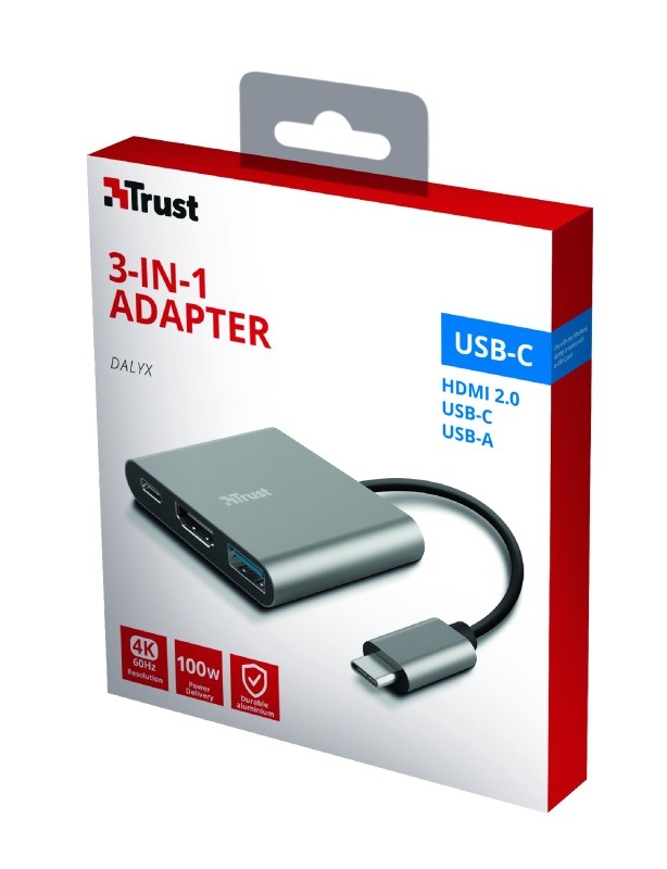 Adapteris trust dalyx 3-in-1 usb-c/usb-a/hdmi, 10 cm