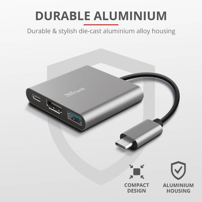 Adapteris trust dalyx 3-in-1 usb-c/usb-a/hdmi, 10 cm
