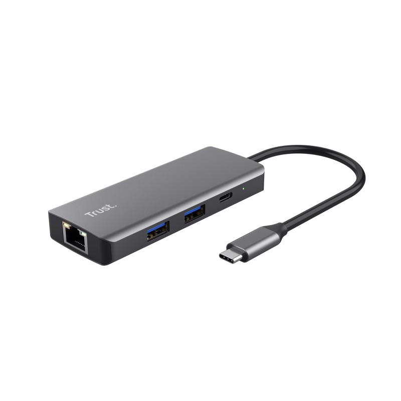 Trust dalyx usb type-c 1000 mbit/s sidabrinis adapteris, 6 jungtys