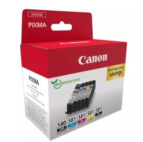 Rašalinis spausdintuvas Rašalo kasetės Canon PGI-580 PGBK/CLI-581 Cmyk, 5 vnt.