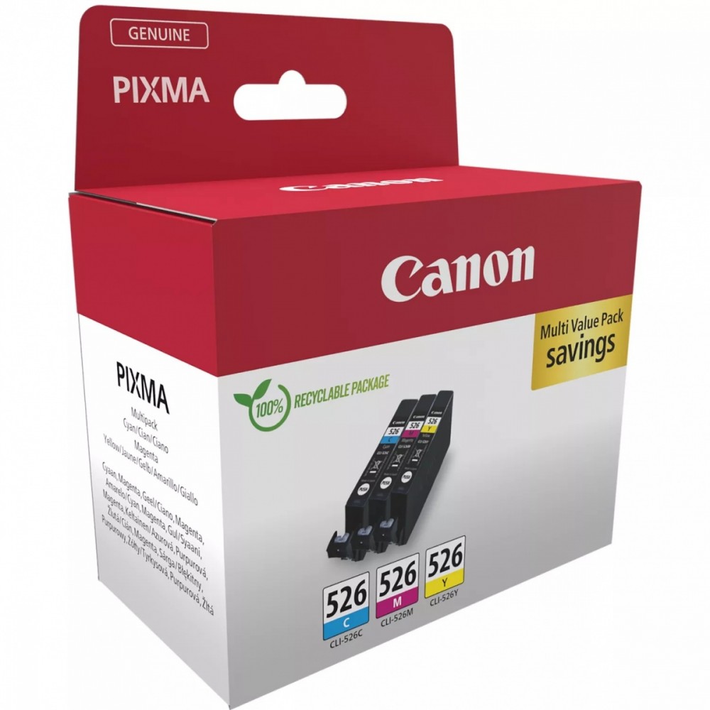 Kasetė rašaliniams spausdintuvams Originalios Canon rašalo kasetės CLI-526 CMY, multipakuotė