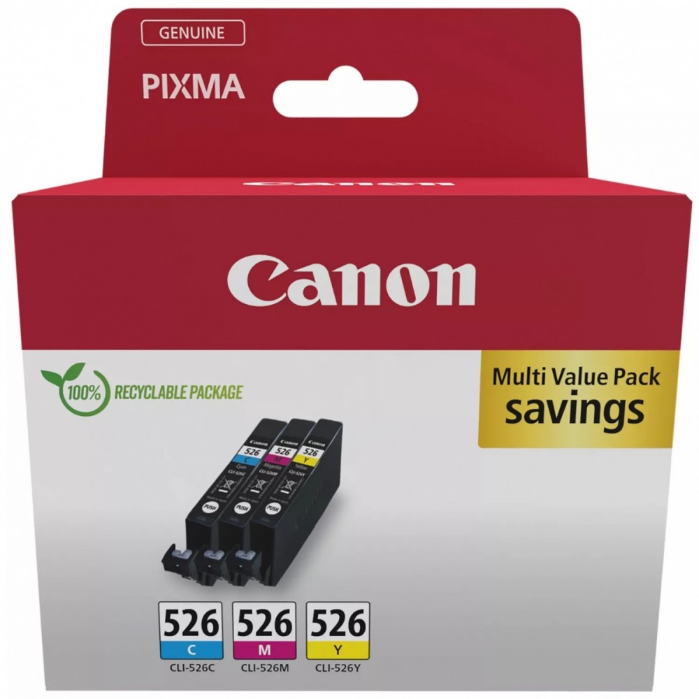 Kasetė rašaliniams spausdintuvams Originalios Canon rašalo kasetės CLI-526 CMY, multipakuotė
