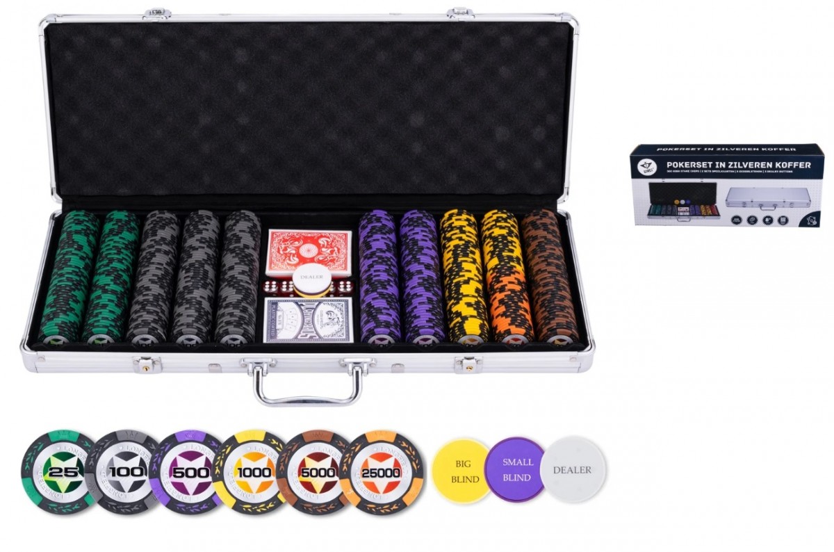 Pokerio rinkinys sidabrinėje dėžutėje su aukštais nominalais