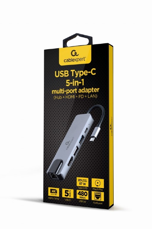 Gembird usb type-c 5-in-1 grey