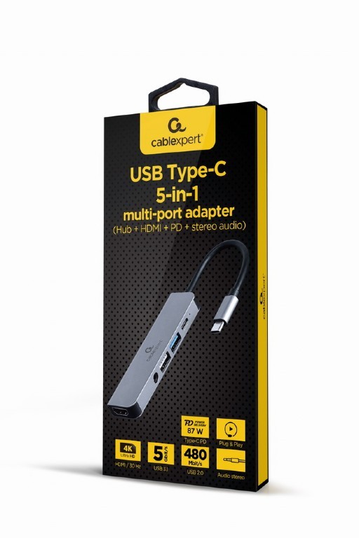 Gembird usb type-c 5-in-1 grey