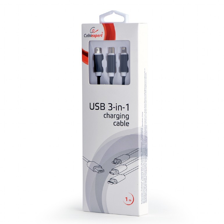Maitinimo laidas gembird usb 3-in-1, usb-a/lightning/usb-c/micro usb, 1 m