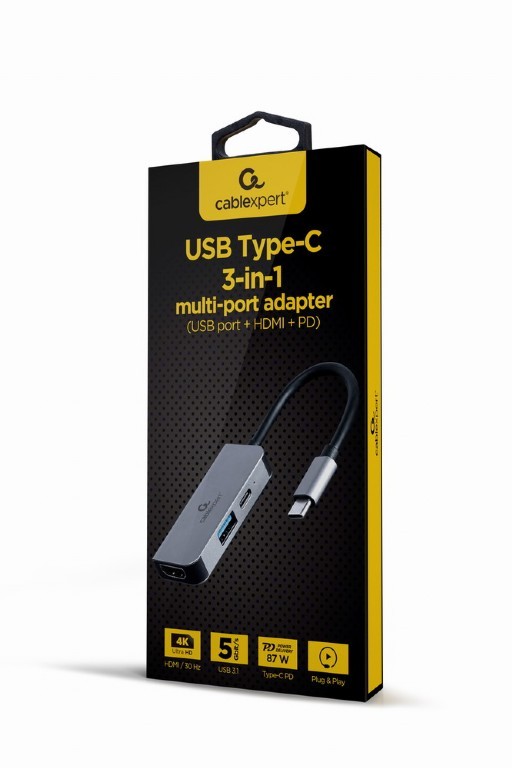 Dokstacija gembird usb type-c 3-in-1 silver