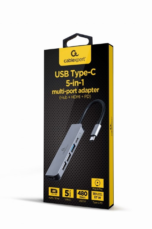 Gembird usb type-c 5-in-1 grey