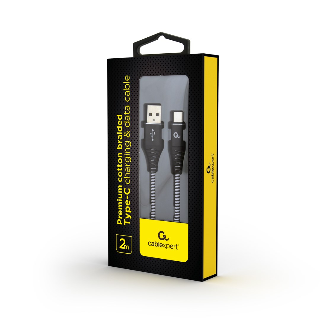 Maitinimo laidas gembird cc-usb2b-amcm-2m-bw, usb-a/usb-c, 2 m