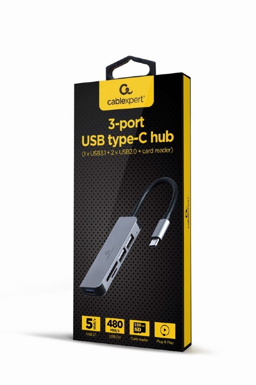 Gembird usb type-c 3-port card reader