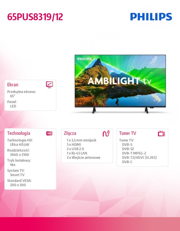 Televizorius philips 65pus8319/12, 65" (~165 cm)