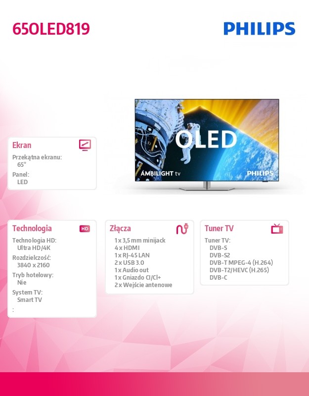 65 colių OLED televizorius su Ambilight