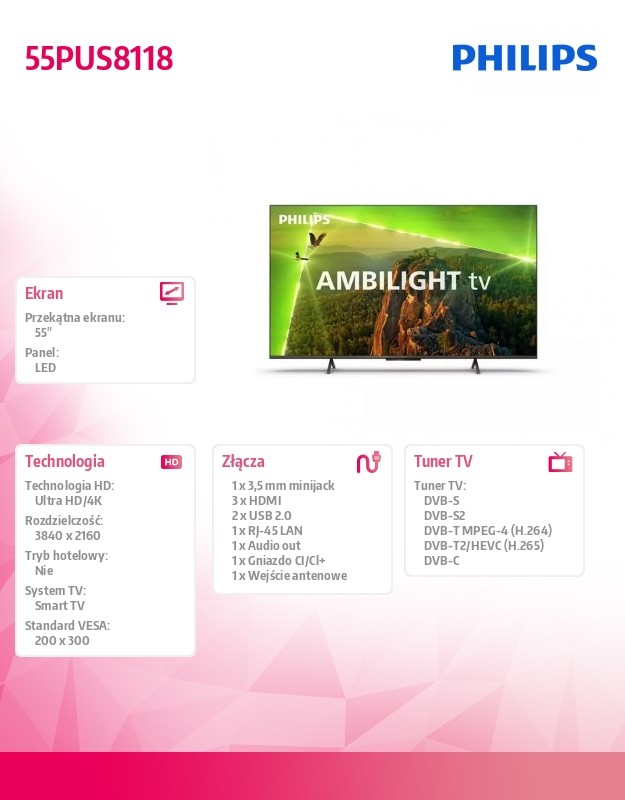 55 colių 4k ambilight televizorius su alexa