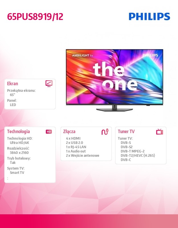 Televizorius philips 65pus8919/12, 65" (~165 cm)