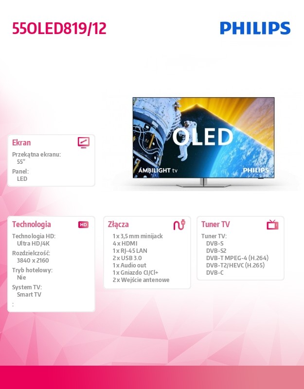 Televizorius philips 55oled819/12, 55" (~140 cm)