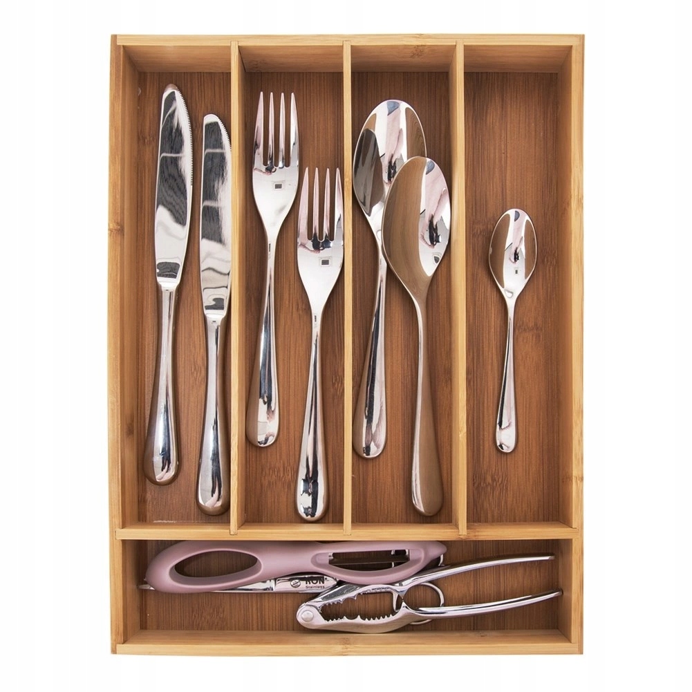 Excellent Housewares bambukinis stalo įrankių dėklas, 35x26x5 cm