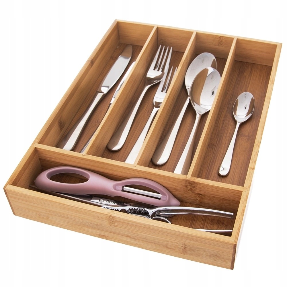 Excellent Housewares bambukinis stalo įrankių dėklas, 35x26x5 cm