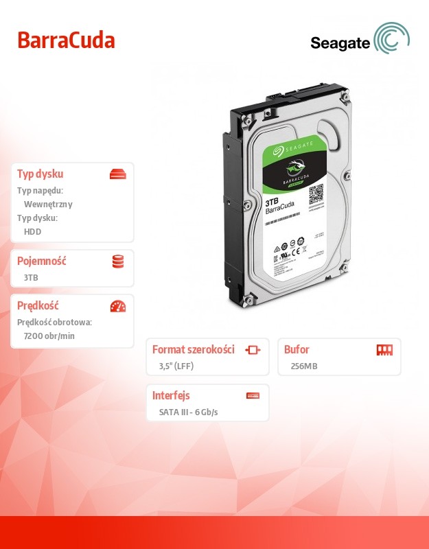 Hdd vidinis kietasis diskas seagate barracuda, 3tb, sata/600, (st3000dm007)