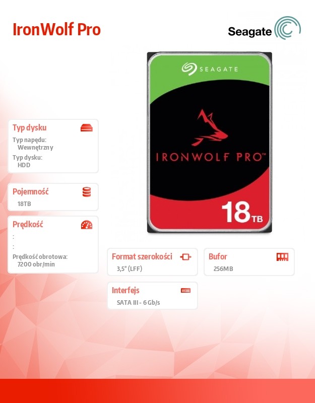 Hdd vidinis kietasis diskas seagate ironwolf pro, 18tb (st18000nt001)