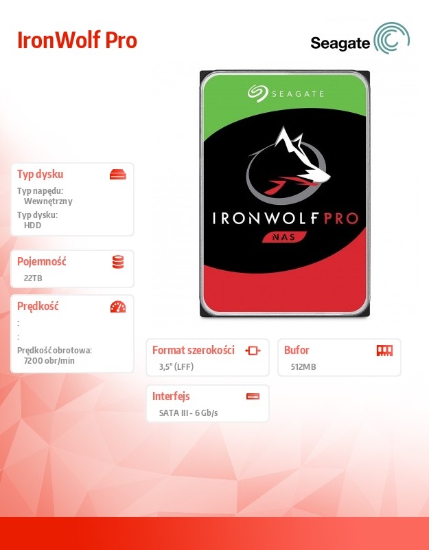 Hdd vidinis kietasis diskas seagate ironwolf pro st22000nt001