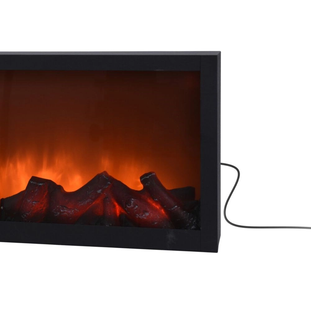 Elektrinis židinys su LED liepsnos imitacija, juodas, 57 × 10 × 25 cm 2