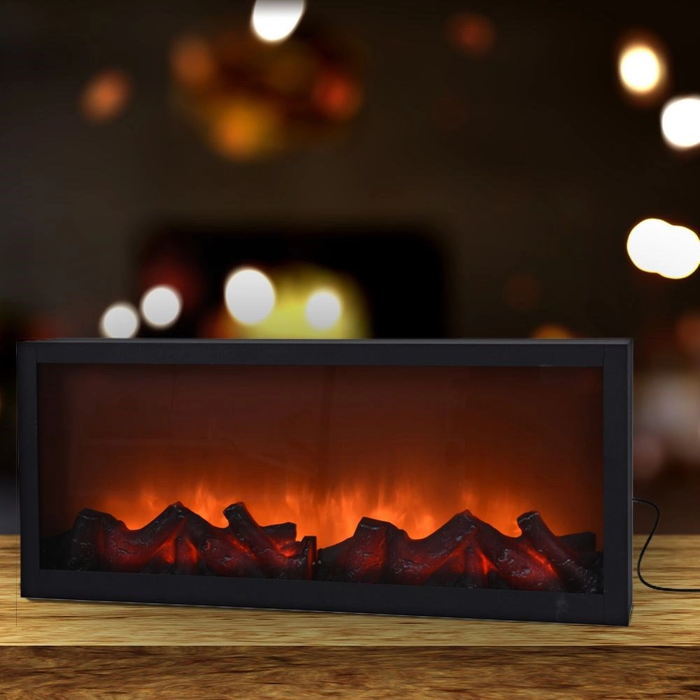 Elektrinis židinys su LED liepsnos imitacija, juodas, 57 × 10 × 25 cm