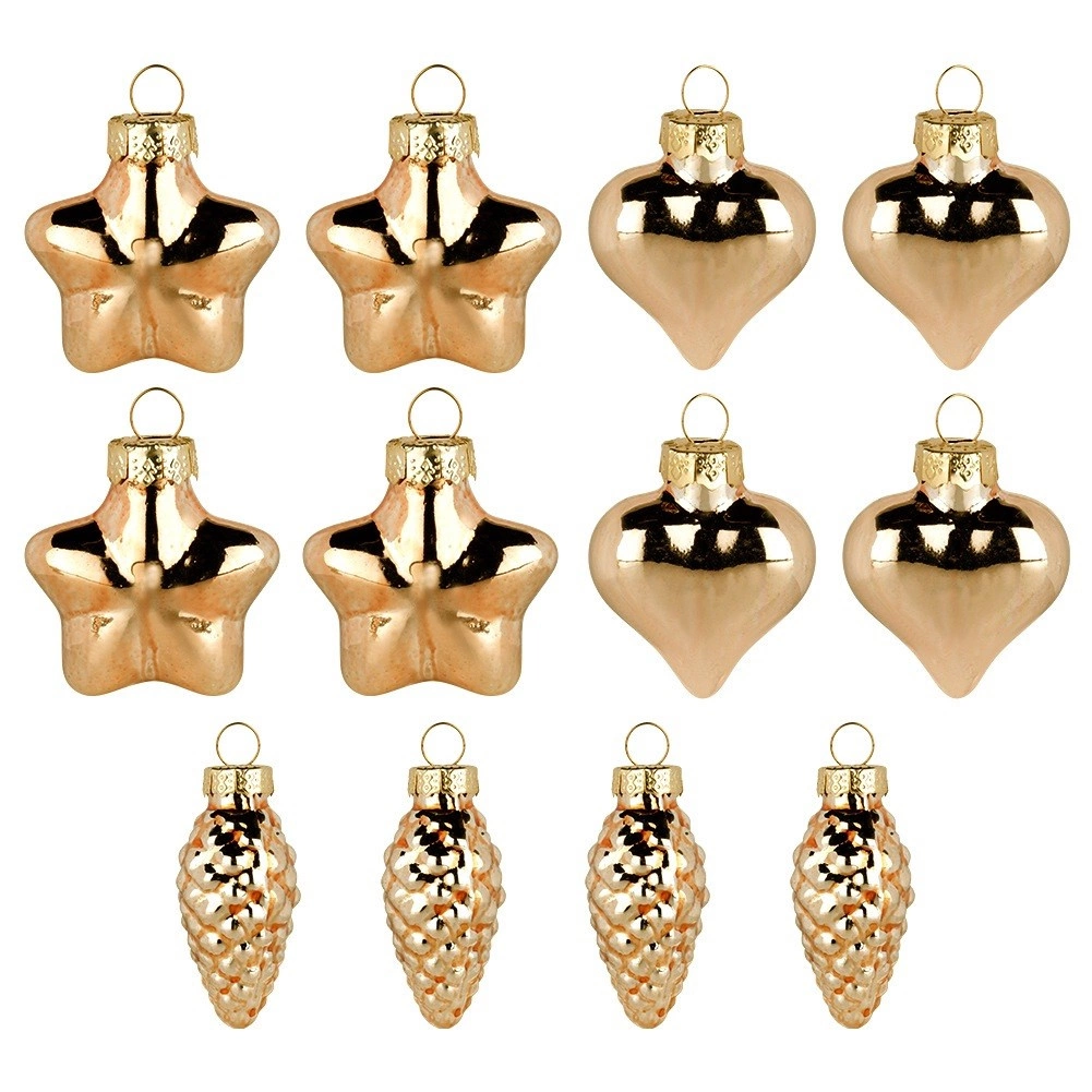 Kalėdiniai žaisliukai, stikliniai, auksinės spalvos, 4–4,5 cm, 12 vnt. 2