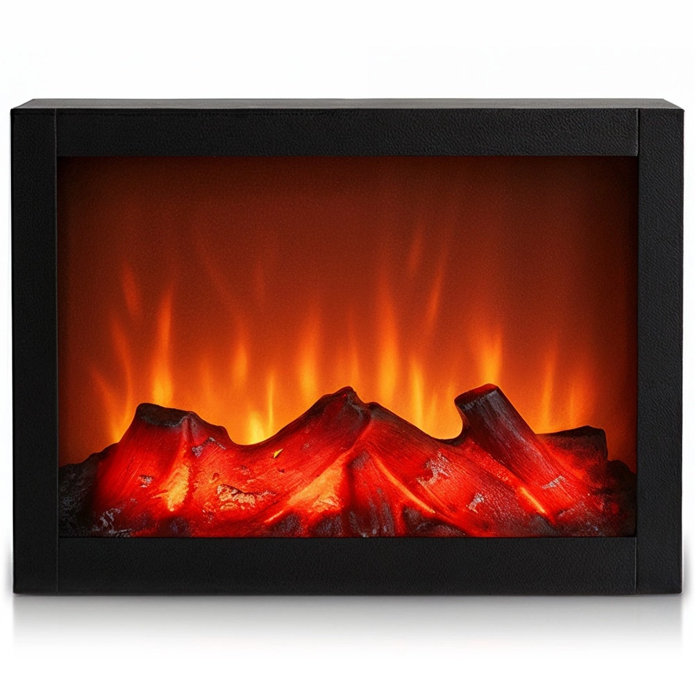 Dekoratyvinis LED židinys su liepsnos efektu, juodas, 29 × 10 × 23 cm