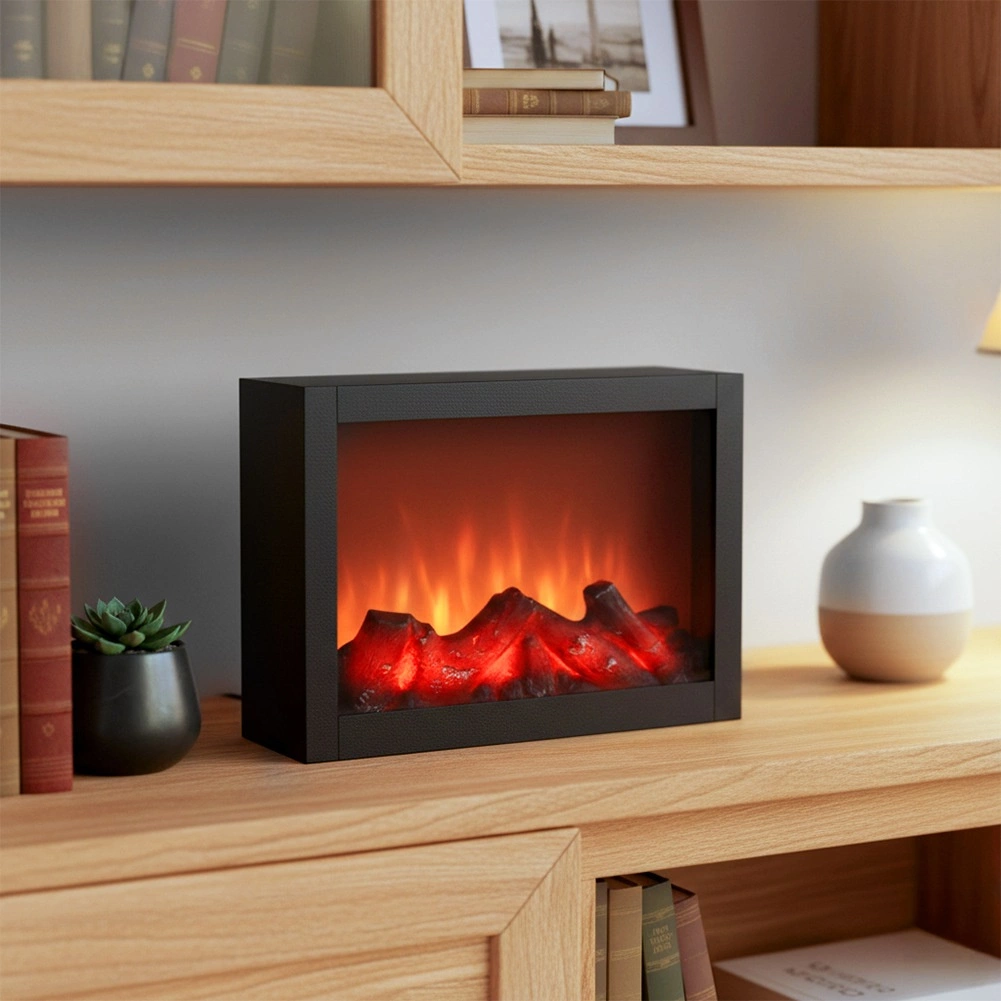 Dekoratyvinis LED židinys su liepsnos efektu, juodas, 29 × 10 × 23 cm