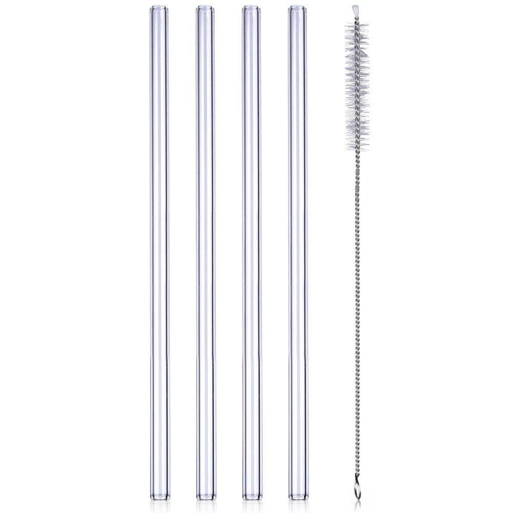 Stikliniai šiaudeliai su valymo šepetėliu 20 cm, 4 vnt.
