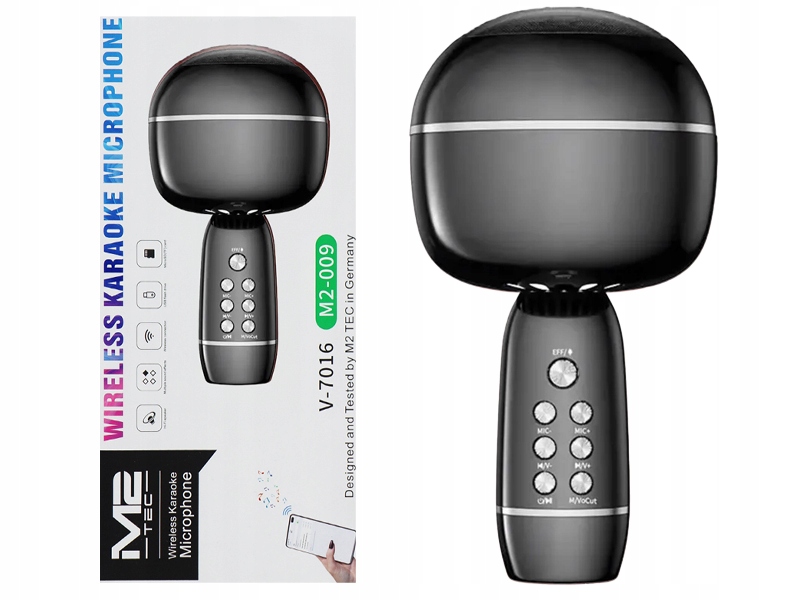 Belaidis karaokė mikrofonas su led garsiakalbiu usb microsd lizdas 7w