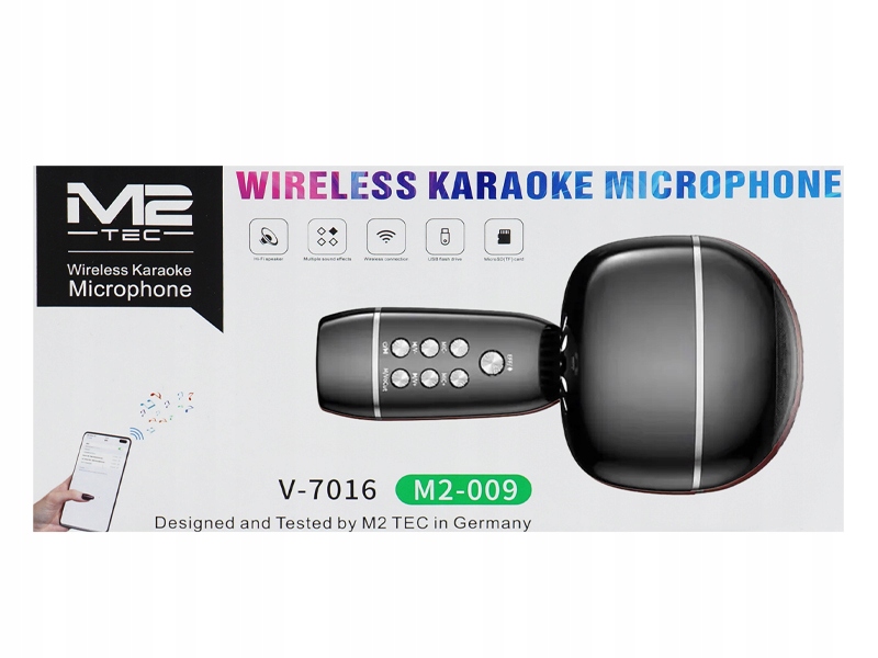 Belaidis karaokė mikrofonas su led garsiakalbiu usb microsd lizdas 7w