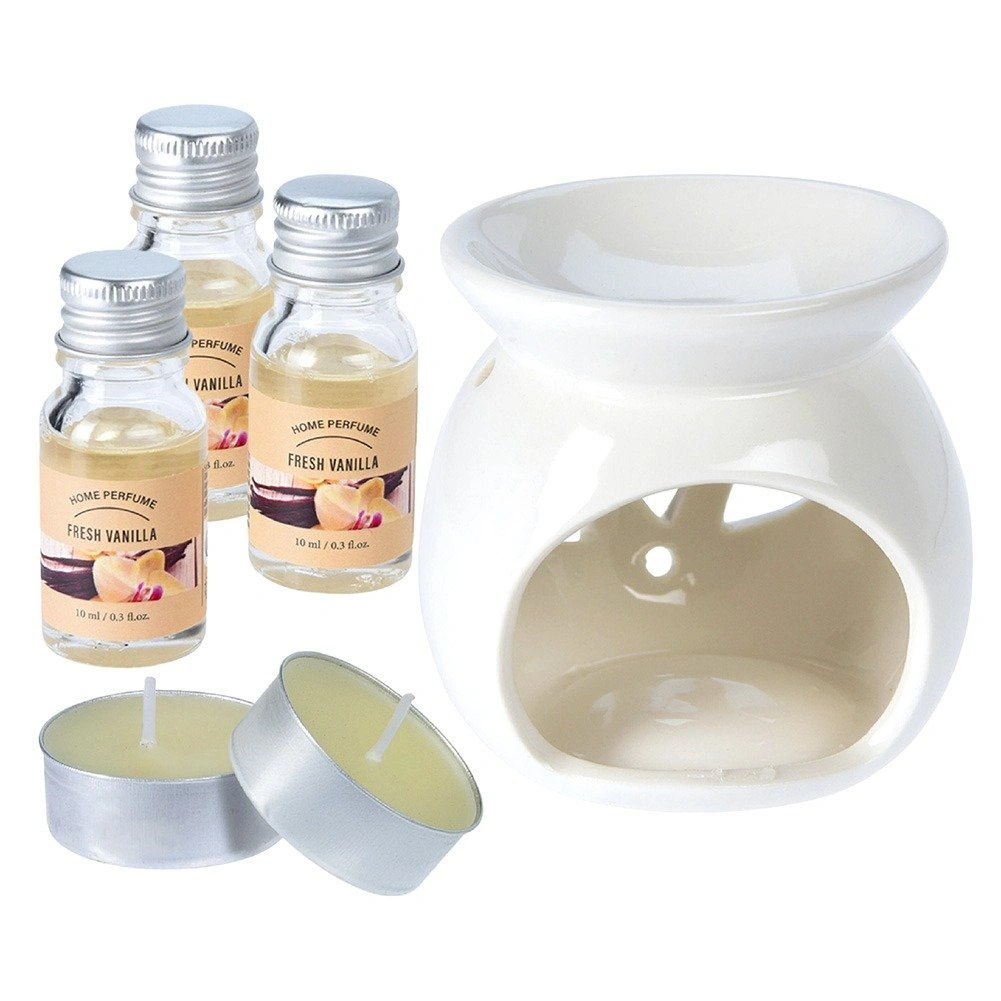 Aromatinės lempos rinkinys su 3 vanilės kvapo aliejais, baltas, 7,5 × 7,5 × 7,5 cm, 6 dalių 2