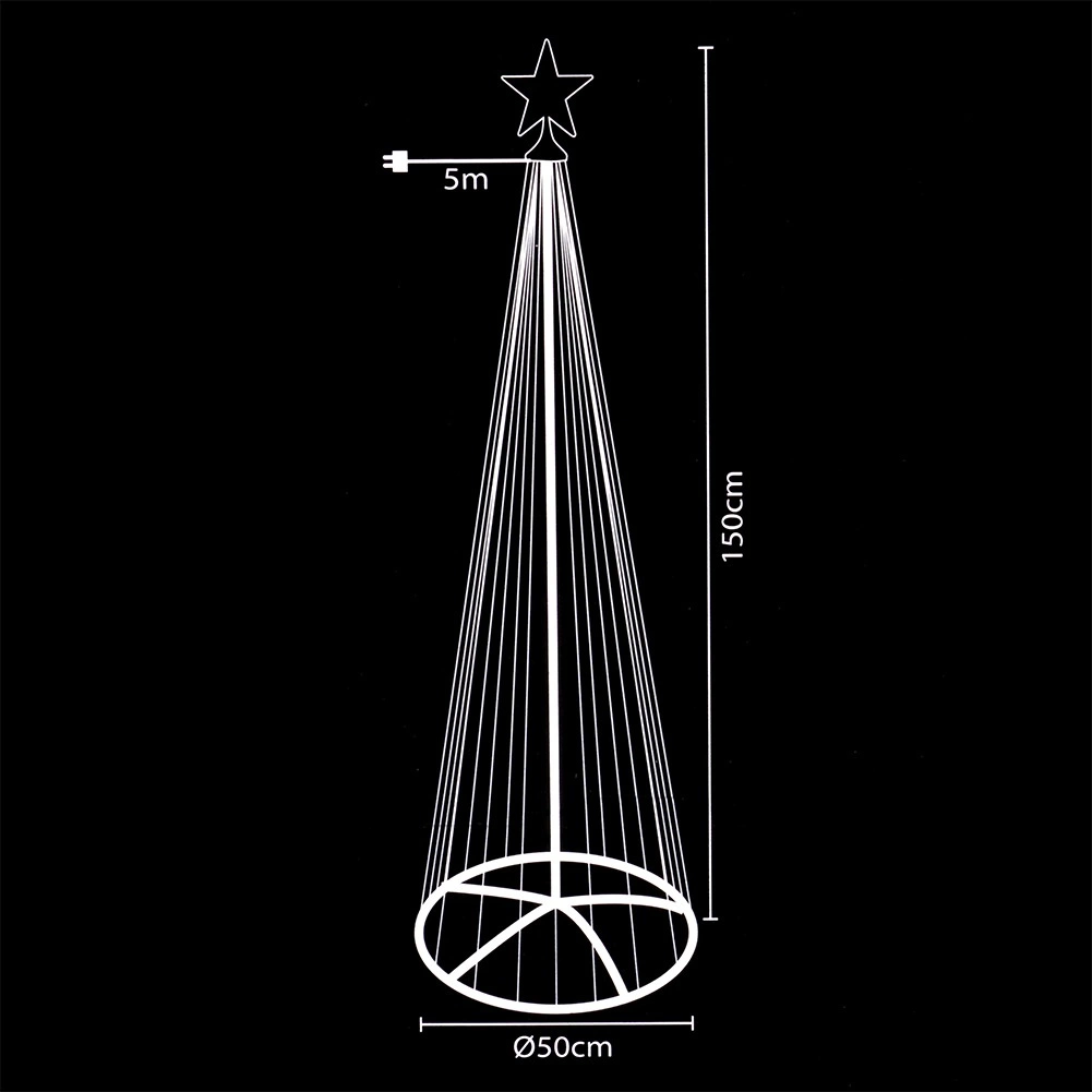 LED kūgio formos kalėdinė eglutė, 154 LED, juoda, 50 × 50 × 150 cm 3