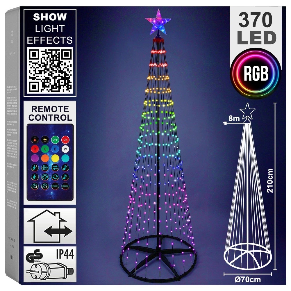 LED kalėdinė eglutė, 370 RGB LED, įvairiaspalvė, 210 cm