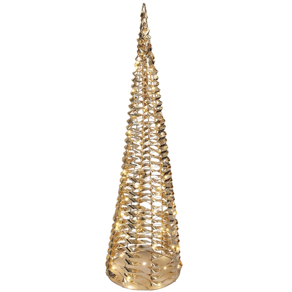 Šviečianti kūgio formos Kalėdų eglutė su 60 LED, auksinė, 16 × 16 × 60 cm 2