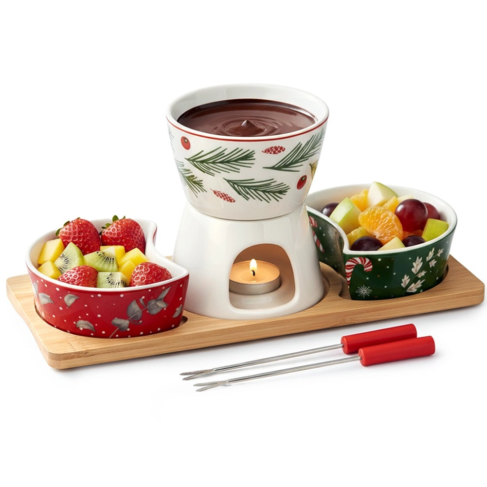 Porcelāna fondjū komplekts ar bambusa paliktni