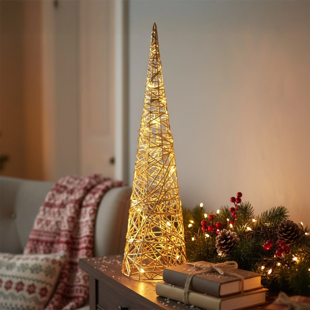 Šviečianti kalėdinė eglutė su 30 LED ir laikmačiu, auksinė, 60 cm