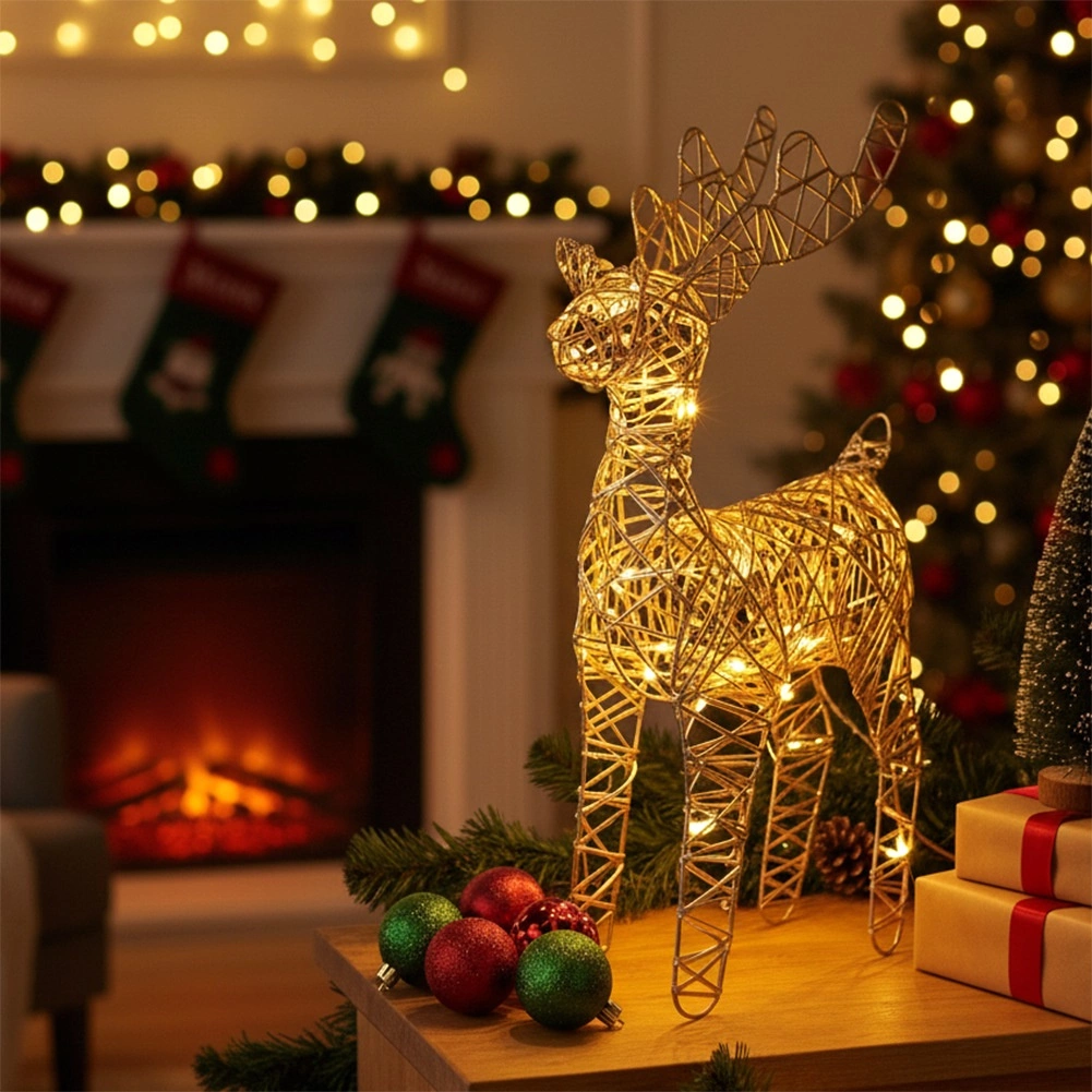 LED elnio figūrėlė, 25 LED, auksinė, 34 cm